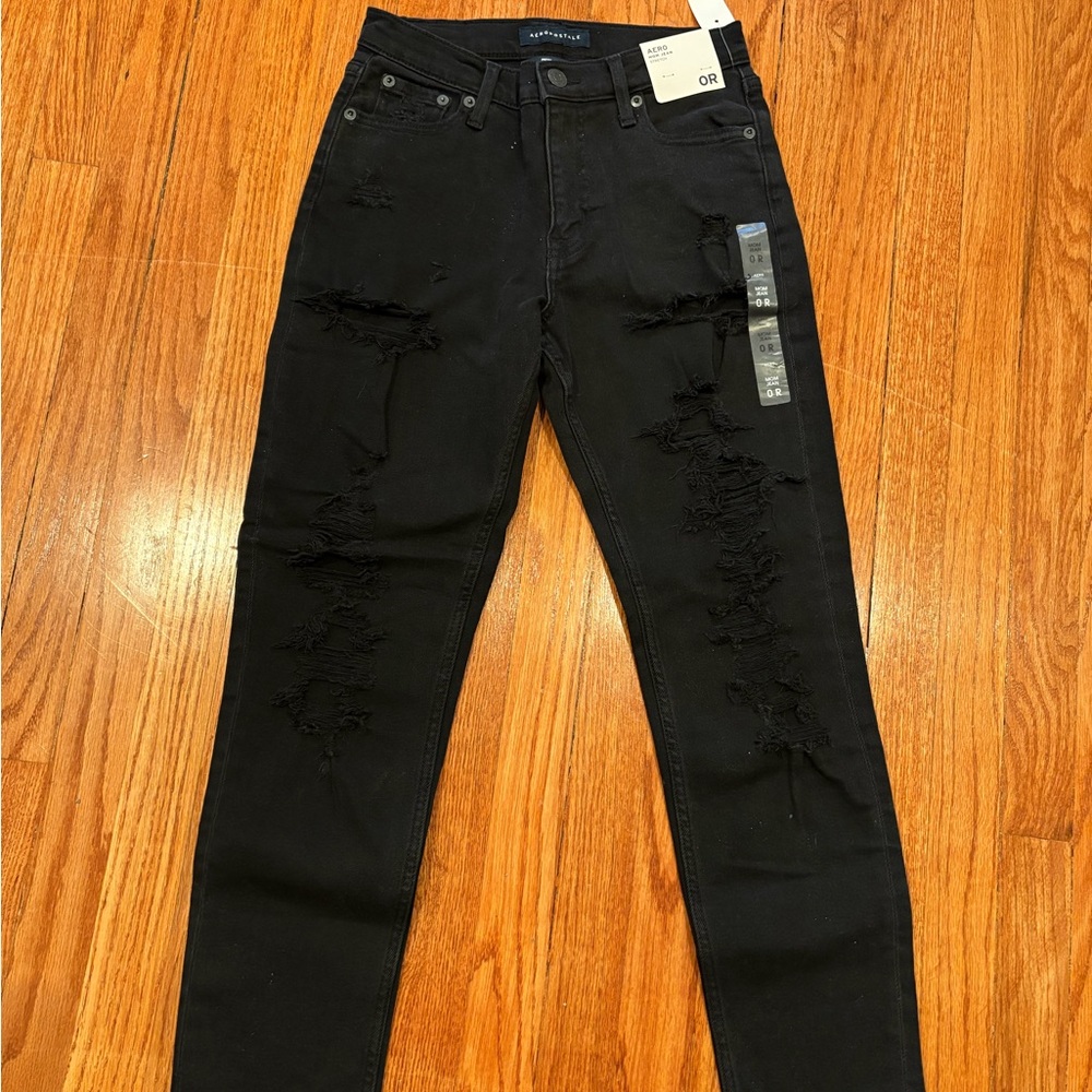 Aeropostale Jet Black Ripped Skinny Jeans